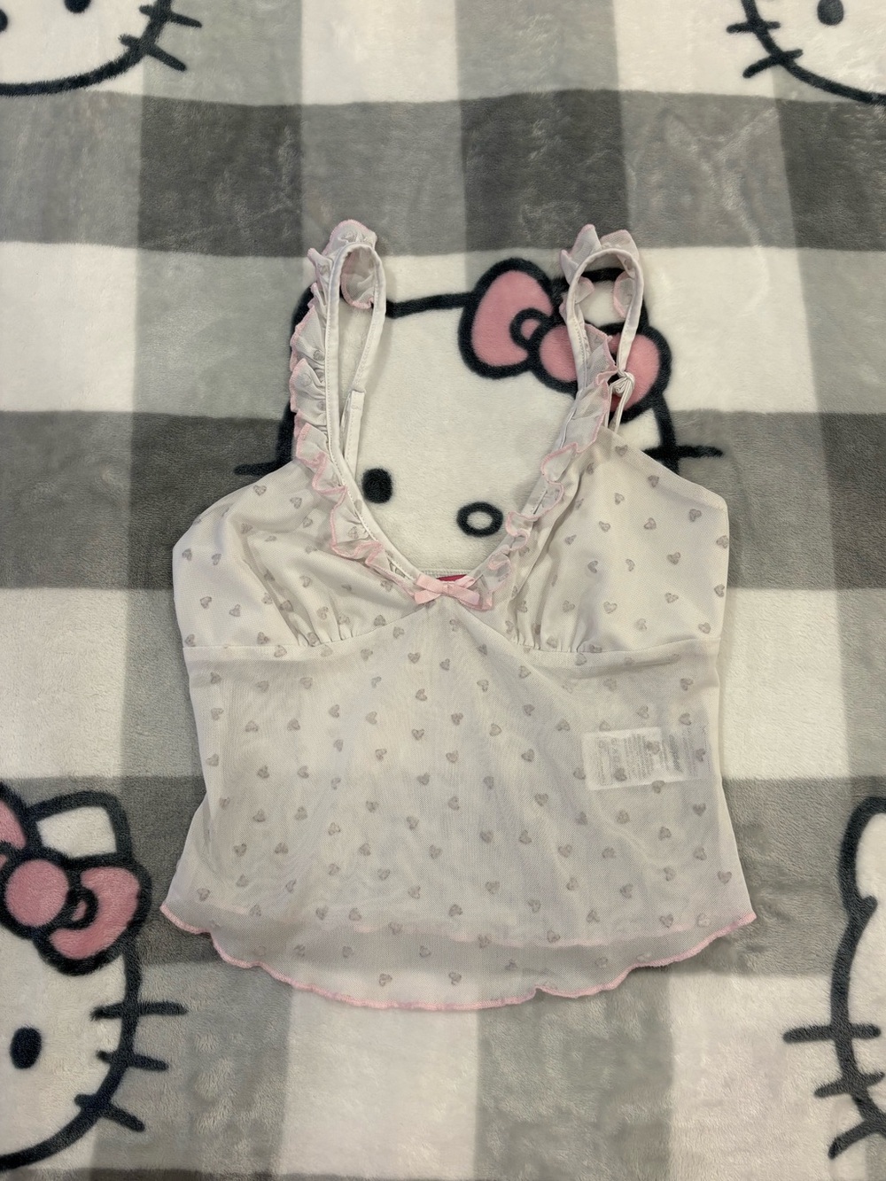 Edikted Y2K Sheer Mesh Heart Cami Tank Top